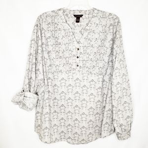 Bit & Bridle Gray Pintuck V-neck Cotton Blouse XL